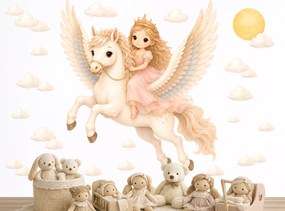 Princezná na Pegasovi nálepky na stenu pre dievčatá hárok 42 x 45 cm