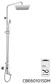 Mereo, Nástenná vaňová batéria Dita so sprch. tyčou, hadicou, ručnou a tanierovou sprchou slim 200x200mm, MER-CBE60101SDD