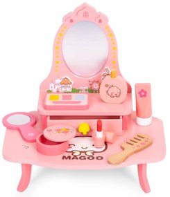 Detský drevený toaletný stolík so zrkadlom a zásuvkou 7 doplnkov ECOTOYS