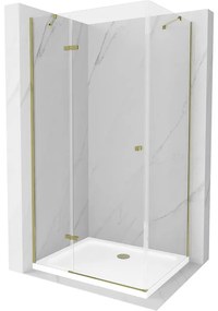 Mexen Roma, sprchovací kút 80 (dvere) x 100 (stena) cm, 6mm číre sklo, zlatý profil + slim sprchová vanička 5cm, 854-080-100-50-00-4010