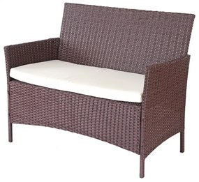 Záhradná súprava 2 kresiel, pohovky a stolíka HWC-D82 - melírovaná hnedá s krémovými vankúšmi