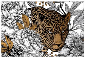 Obraz - Leopard medzi kvetmi (90x60 cm)