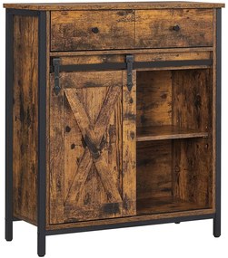 Príborník so zásuvkami a posuvnými dverami, rustikálny hnedý