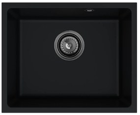 Sink Quality Crypton 55, kuchynský granitový drez 460x375x205 mm + čierny sifón, čierna, SKQ-CRY.C.1KBO.55.XB