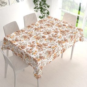 Biante Bavlnený obdĺžnikový obrus Sandra SA-458 Hnedé kvety magnólie s motýlikmi na bielom 50x100 cm
