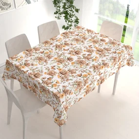 Biante Bavlnený obdĺžnikový obrus Sandra SA-458 Hnedé kvety magnólie s motýlikmi na bielom 140x200 cm