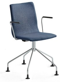 Konferenčná stolička OTTAWA, štýlová podnož + opierky rúk, modrá/šedá