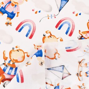 Biante Detský bavlnený záves Sandra SA-521 Modro-červení psíkovia s autami na bielom 150x240 cm