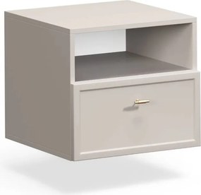 Závesný nočný stolík so zásuvkou Lorini 45 cm - kašmír / zlaté úchytky T-bar