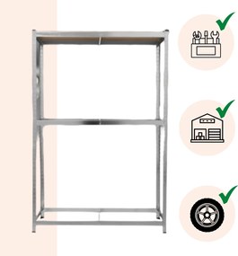 Regál na pneumatiky TYRE, 120x40x180cm, max 795kg, strieborná / bledohnedá Jurhan