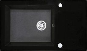 Deante Capella sklo-granitový drez 860x500x220 mm + priestorovo úsporný sifón, 1-komorový, sklo - čierna, ZSC_GX2C