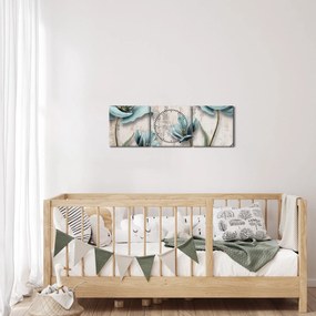 Obraz - Kvety na textúre (s hodinami) (90x30 cm)