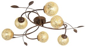 Vidiecke stropné svietidlo 6-svetlé v hrdzavohnedej farbe - Kréta