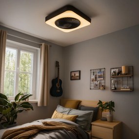 Stropný ventilátor štvorcový čierny vrátane stmievateľného LED - Climo