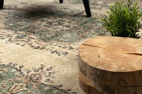 Ručne tkaný vlnený koberec Vintage 10005 ornament / kvety, béžový / zelený