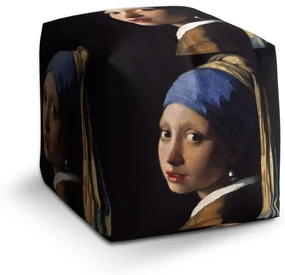Sablio Taburet Cube Dievča s perlou - Johannes Vermeer: 40x40x40 cm