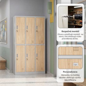 Šatníková skriňa BHP sivá / dub sonoma, 6-dverová: Eco Design IGOR, 900 x 1850 x 450 mm