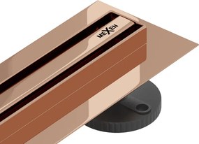 Mexen Flat 360° Slim, lineárny podlahový žľab 140 cm, ružové zlato, 1641140