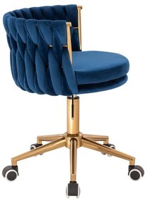 LuxuryForm DESIGN Stolička LYON VELUR na zlatej podstave s kolieskami - modrá