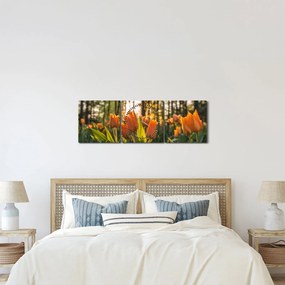Obraz - kvety tulipánov (s hodinami) (90x30 cm)