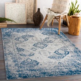 ANDRE 1819C umývací koberec Rozeta, protišmykový - béžová / modrý Veľkosť: 80x150 cm