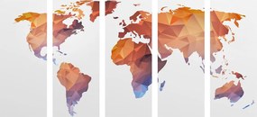 5-dielny obraz polygonálna mapa sveta v odtieňoch oranžovej Varianta: 100x50
