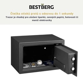 BestBerg BBSB-1F digitálny trezor na odtlačky prstov / 20 x 31 x 20 cm / čierny