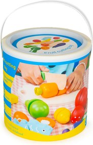 MULTISTORE Drevená súprava ovocia a zeleniny na krájanie – 13 dielov, vedierko, pre deti 3+