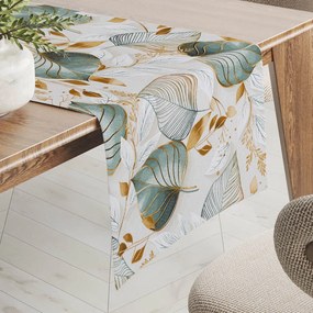 Biante Dekoračný behúň na stôl Leona LN-174 Zelené listy na režnom 35x180 cm