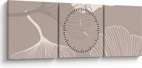 Obraz - Béžové listy N⁰1 (s hodinami) (90x30 cm)