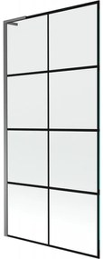 Mexen Next L, 1-krídlová vaňová zástena 90 x 150 cm, 6mm číre sklo-čierny vzor, grafitový profil, 895-090-000-03-77-95
