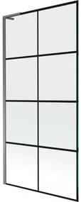 Mexen Next L, 1-krídlová vaňová zástena 90 x 150 cm, 6mm číre sklo-čierny vzor, grafitový profil, 895-090-000-03-77-95