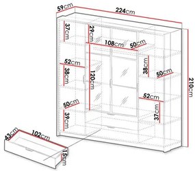 Šatníková skriňa Chollie 220 (gaštan + antracit). Vlastná spoľahlivá doprava až k Vám domov. 1122273