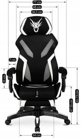 Herní židle Maximo s podnožkou černá/bílá