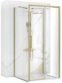 Rea Rapid Slide, 3-stenný sprchovací kút s posuvnými dverami 100(dvere) x 100(stena) x 195 cm, 6mm číre sklo, zlatý matný profil, KPL-04709