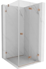 Mexen Lunar-F, sklápací sprchový kút pravý 90 x 90 cm, 8mm číre sklo, profil medená matná, 836-090-090-65-00-P