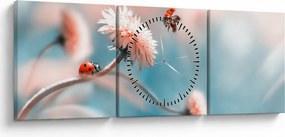 Obraz - Lienky na kvete (s hodinami) (90x30 cm)