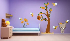Roztomilá nálepka na stenu smutný medvedík a včely 100 x 200 cm