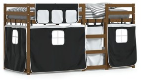 Poschodová posteľ závesy bielo-čierna 90x200cm masívna borovica 3283865