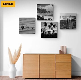 Set obrazov dovolenka pri mori v čiernobielom prevedení - 4x 60x60