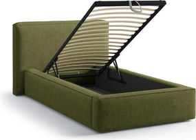 Zelená čalúnená jednolôžková posteľ s úložným priestorom s roštom 90x200 cm Jodie – Micadoni
