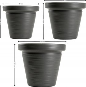 Sada 3 ks květináčů SRTIA RIFLO 47,9x55/40x46/33,9x39 cm antracitová