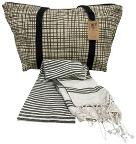Štýlový set plážovej tašky + osušky HAMAM 75x150 cm, khaki