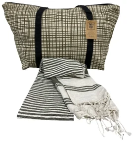 Štýlový set plážovej tašky + osušky HAMAM 75x150 cm, khaki
