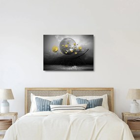 Sklenený obraz zlatých abstraktných gulí (70x50 cm)