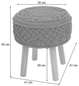 Taburetka J43 80482 - macrame, látka / drevo, 45 x 41cm - Tmavo sivá