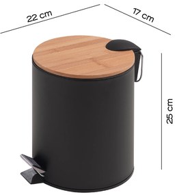 Gedy Gedy, KENTA odpadkový koš 3l, Soft Close, čierna mat/bambus, 1309