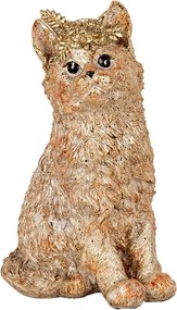 Dekorácia béžová mačka so zlatou patinou a kvetinou - 16*14*25 cm