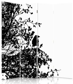 Ozdobný paraván Černobílý pták - 145x170 cm, štvordielny, klasický paraván