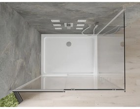 Mexen Omega, sprchovací kút s posuvnými dverami 130 (dvere) x 90 (stena) cm, 8mm číre sklo, chrómový profil + slim sprchová vanička 5cm, 825-130-090-01-00-4010